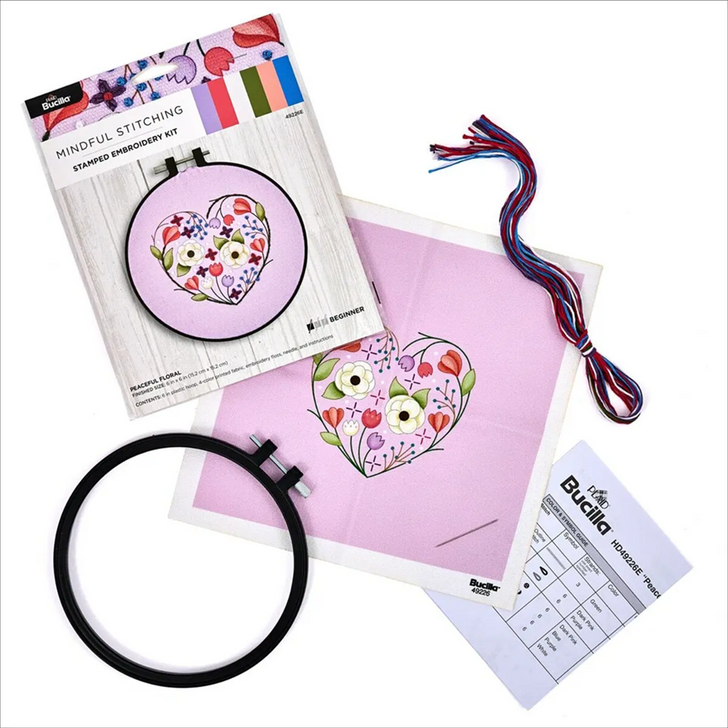 Bucilla Peaceful Floral Mindful Stitching Stamped Embroidery Kit