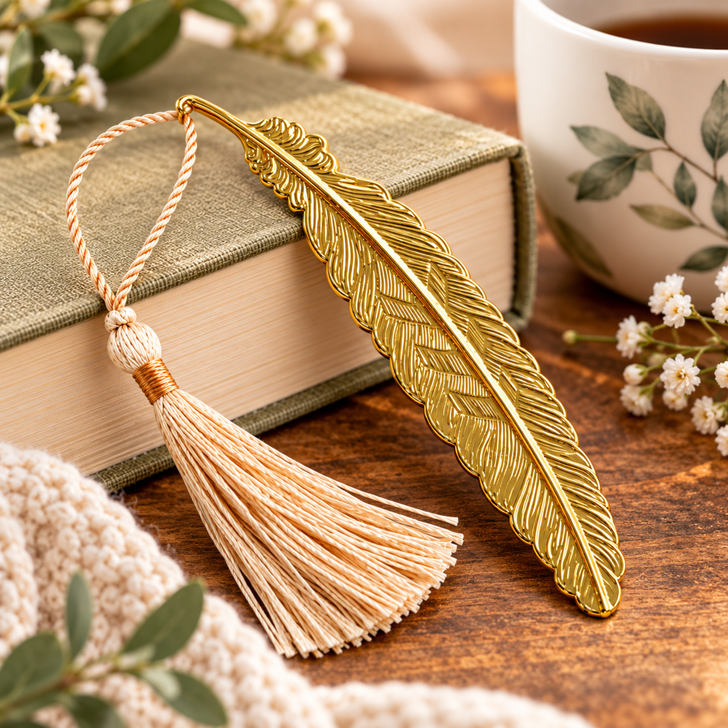 Metal Feather Bookmark with Tassel
