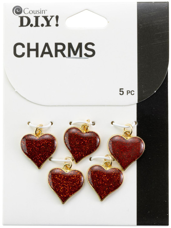CousinDIY Red Glitter Heart Charms Set 5/Pkg