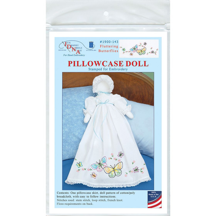 Jack Dempsey Fluttering Butterflies Embroidery Stamped Pillowcase Doll Kit