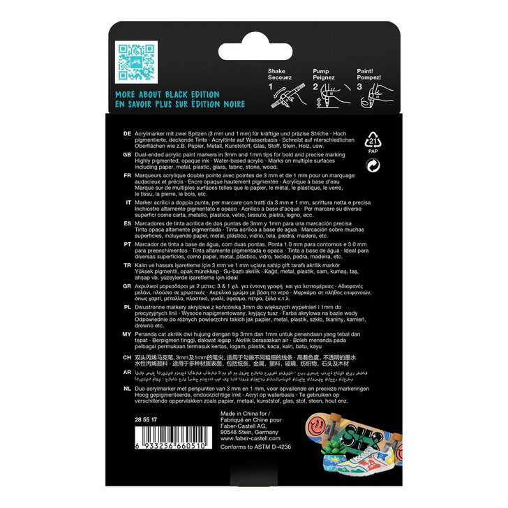 Faber-Castell Black Edition Shake & Paint Metallic Acrylic Markers 6/Pkg