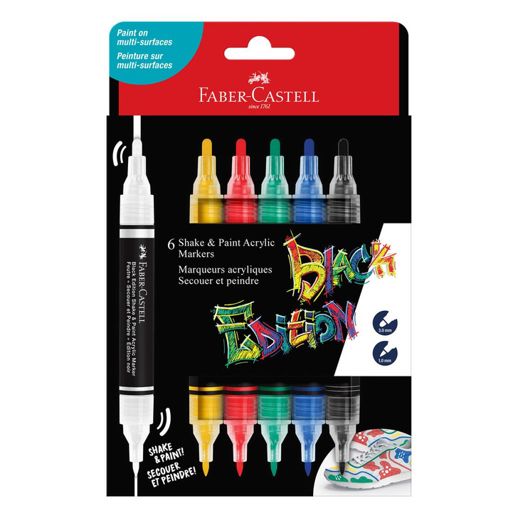 Faber-Castell Black Edition Shake & Paint Classic Colors Acrylic Markers 6/Pkg