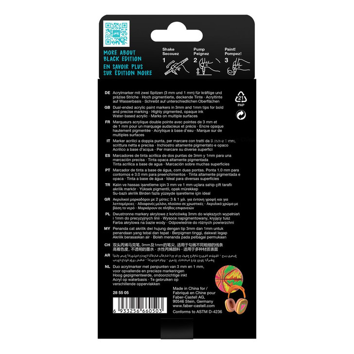 Faber-Castell Black Edition Shake & Paint Neon Colors Acrylic Markers 4/Pkg