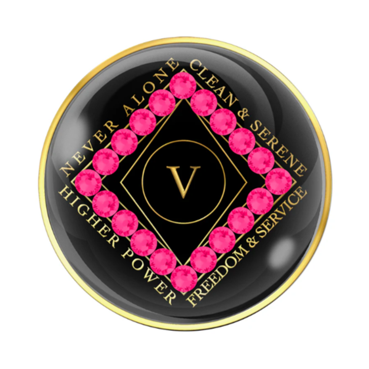 Narcotics Anonymous Clean Time Black Pink Neon Crystal Anniversary Coin