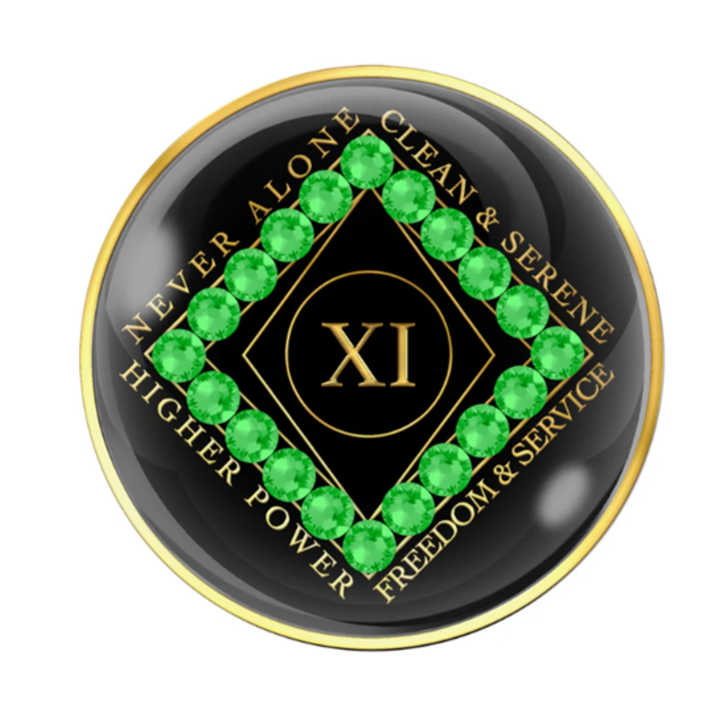 Narcotics Anonymous Clean Time Black Green Neon Crystal Anniversary Coin