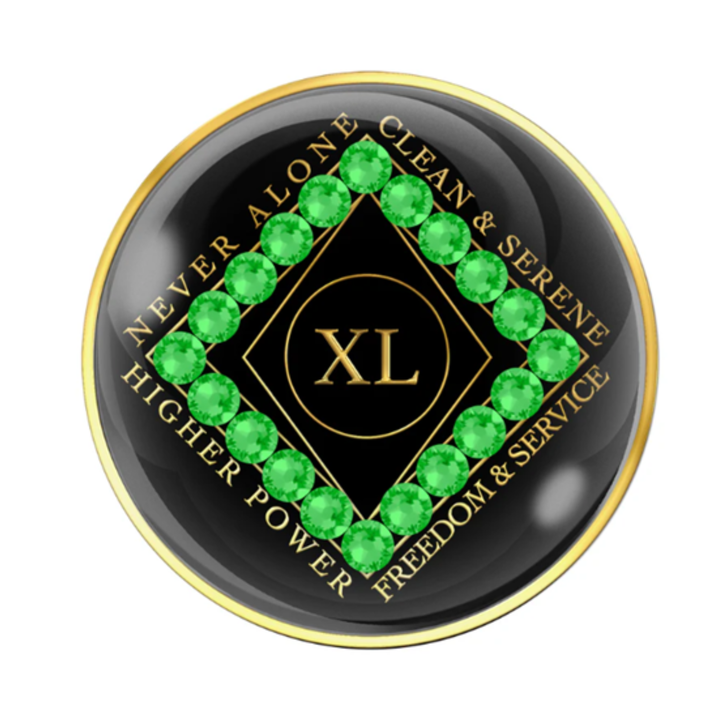 Narcotics Anonymous Clean Time Black Green Neon Crystal Anniversary Coin