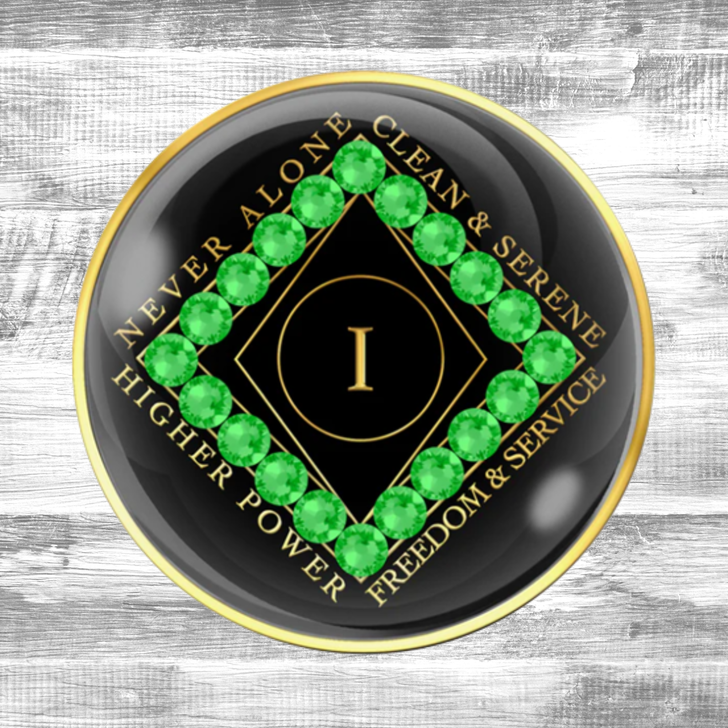 Narcotics Anonymous Clean Time Black Green Neon Crystal Anniversary Coin