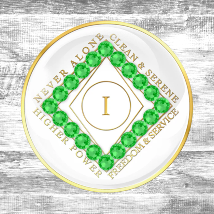 Narcotics Anonymous Clean Time White Green Neon Crystal Anniversary Coin