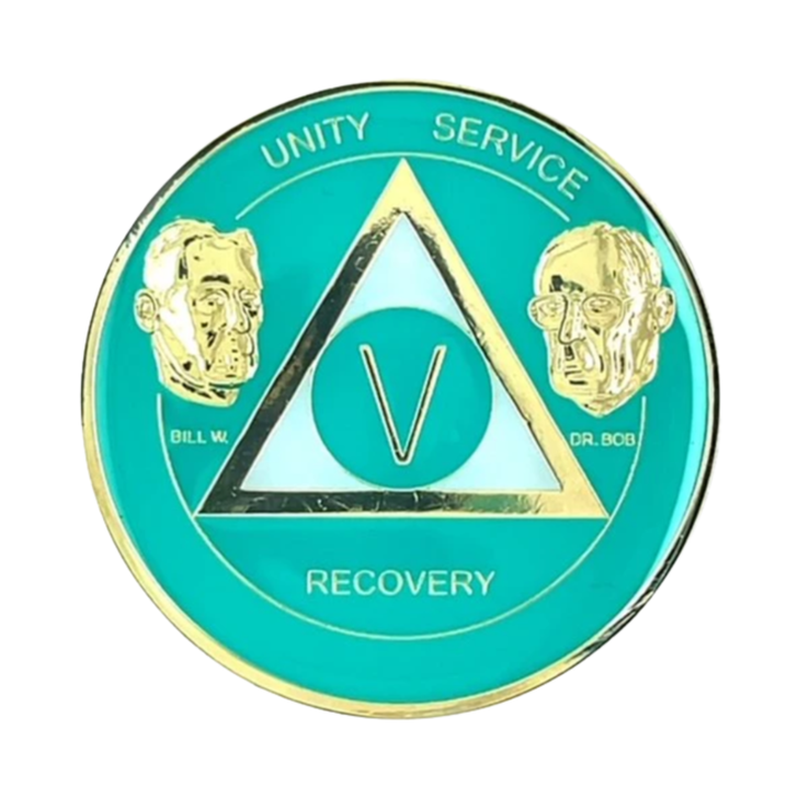 Alcoholics Anonymous Anniversary Coin – Founders Turquoise Sobriety Medallion
