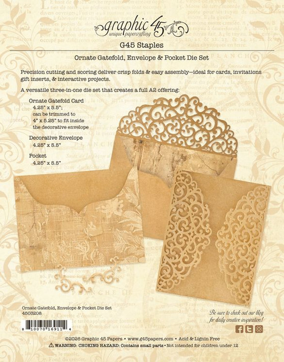 Graphic 45 Ornate Gatefold, Envelope & Pocket Die Set