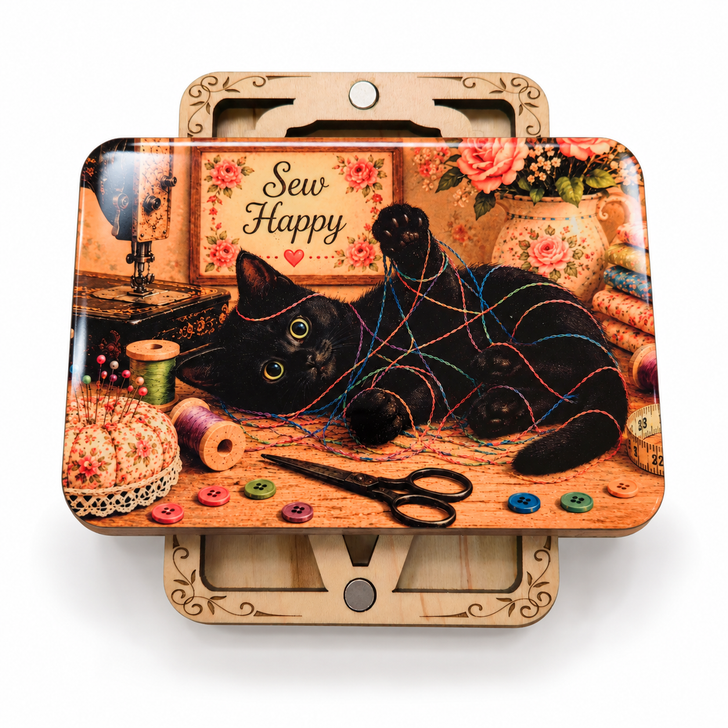 Magnetic Scissor Minder Storage Case - Tangled Black Cat