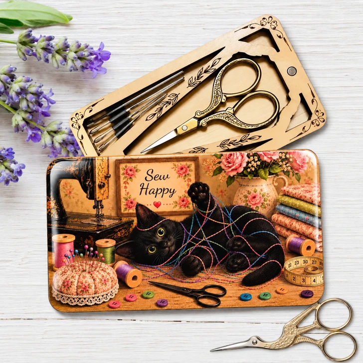 Magnetic Scissor Minder Storage Case - Tangled Black Cat