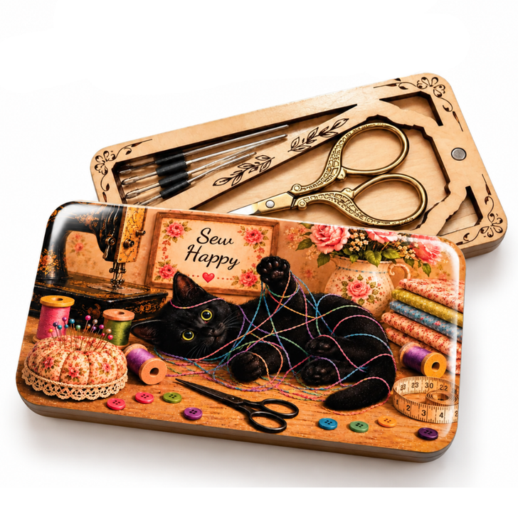 Magnetic Scissor Minder Storage Case - Tangled Black Cat