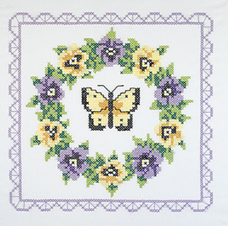 Stamped Cross Stitch Quilt Blocks - Pansy Wreath