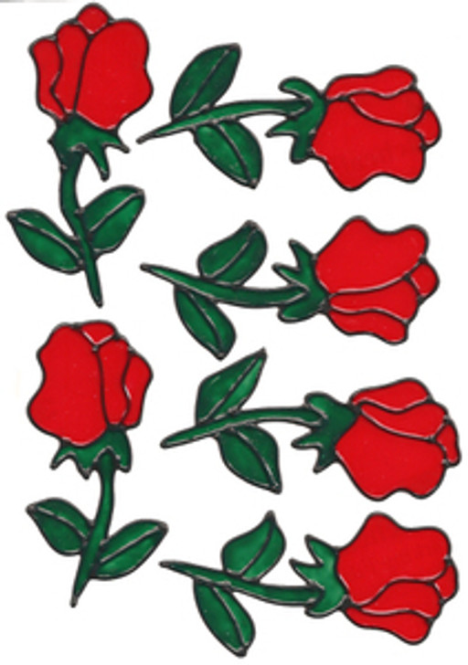 Faux Stained Glass Window Clings | Red Rose Buds