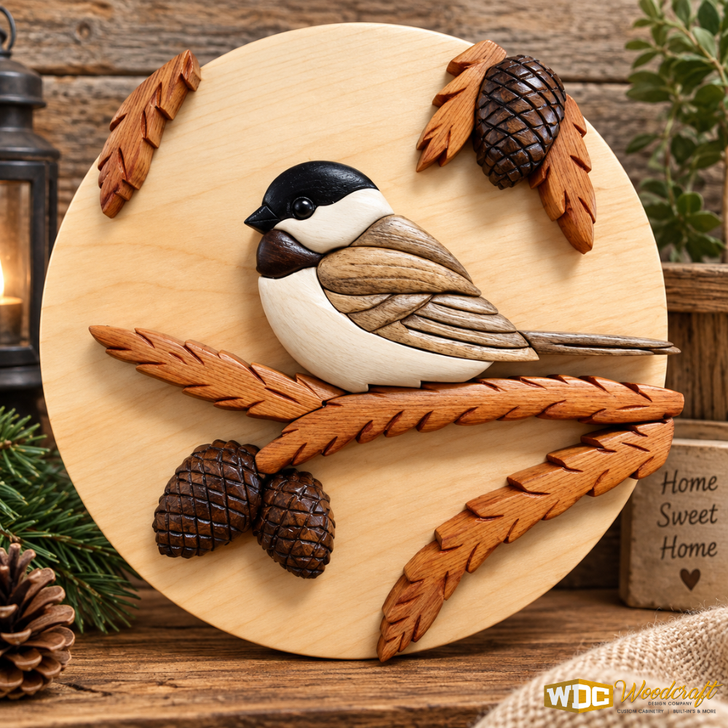 Intarsia Chickadee Wall Plaque
