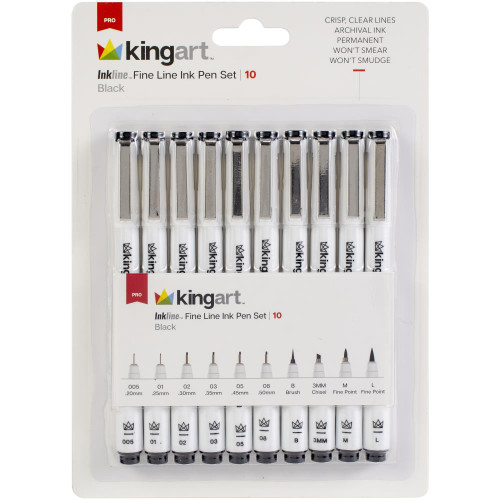 Kingart Inkline Fine Line Pen Set 10/Pkg - Black