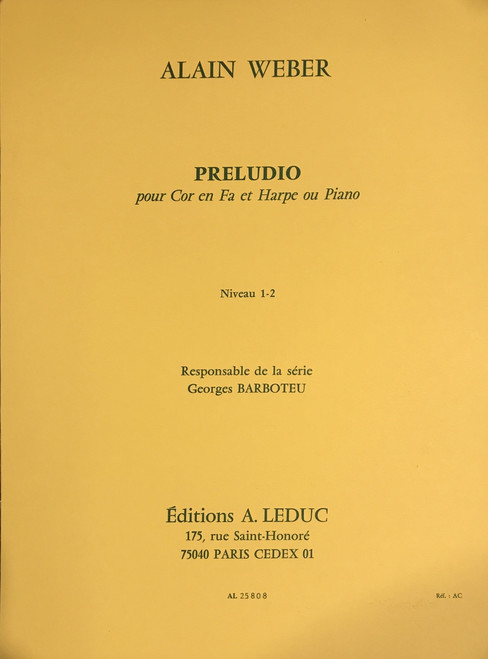Weber, Alain - Preludio for Horn and Harp or Piano