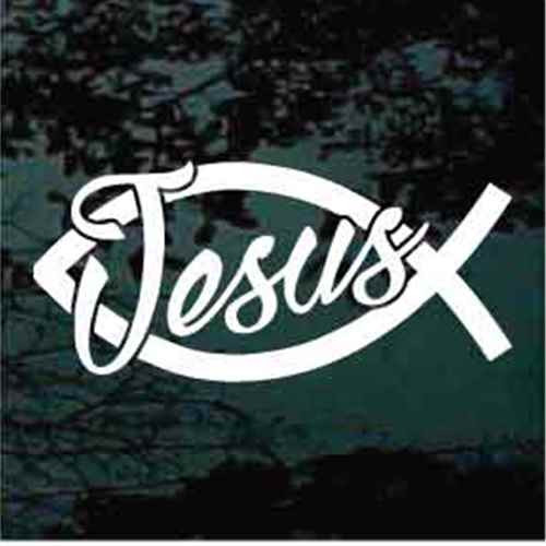 Script Jesus Fish Decals & Car Window Stickers | Decal Junky