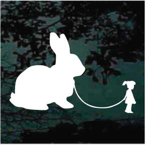 Cute Girl Walking Rabbit Car Decals & Window Stickers | Decal Junky