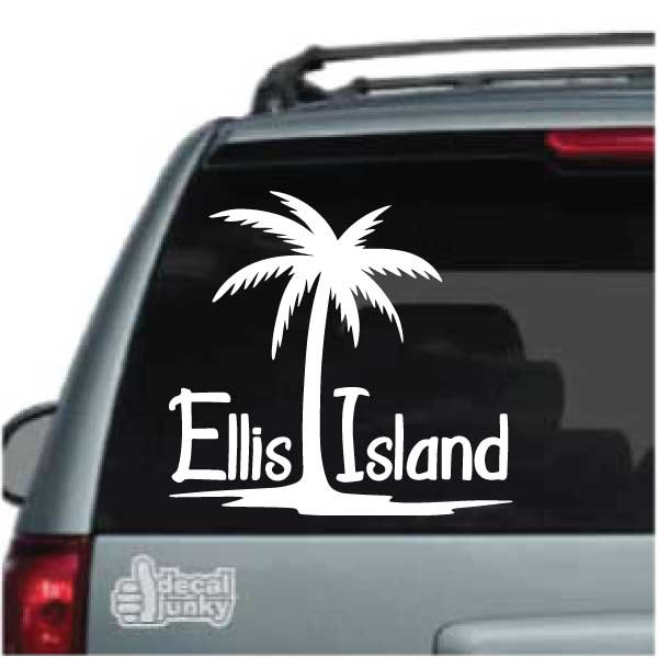Ellis Island Palm Tree Decals & Car Window Stickers Decal Junky
