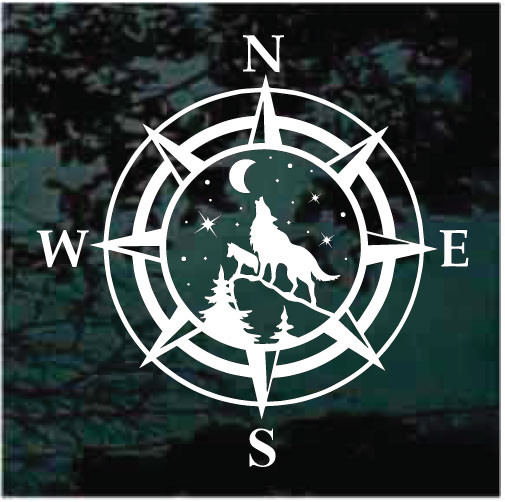 Wolf Navigation Compass Car Decals & Stickers Decal Junky