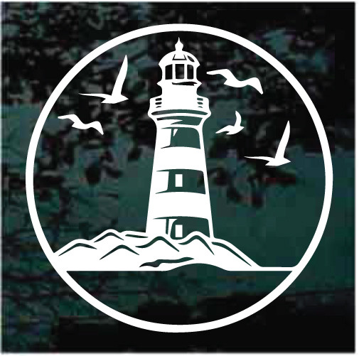 Round Lighthouse Sticker Lighthouse Logo With Seagulls Decals & Stickers for Cars, Trucks, & Windows
