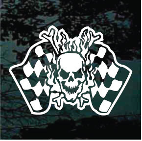 Flaming Skull Race Flags Decals & Car Window Stickers | Decal Junky