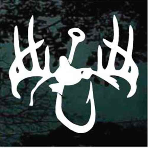 Deer Antlers With Duck & Fish Hook Car Window Decals Decal Junky