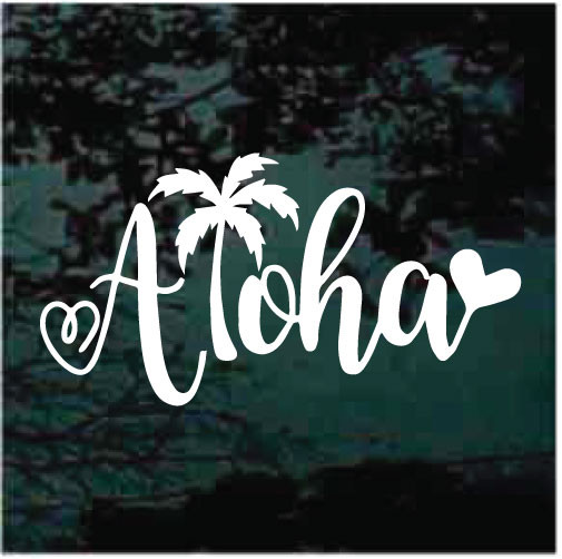 Hawaiian Aloha Palm Tree & Solid Heart Decals & Stickers Decal Junky