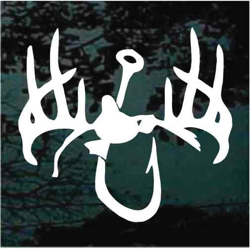 Deer Antlers With Duck & Fish Hook car window decals stickers
