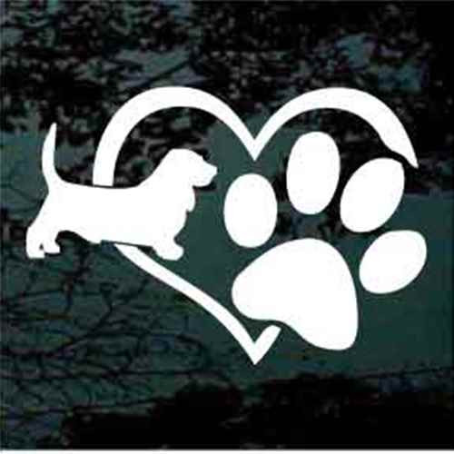 Basset Hound Heart Paw Window Decals