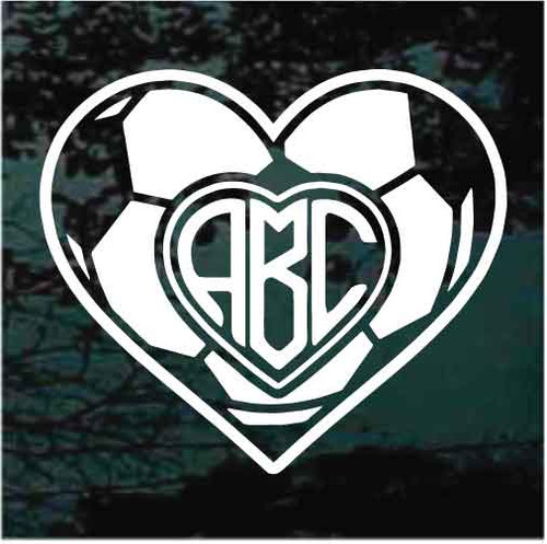 Soccer Ball Heart Monogram car window decals stickers
