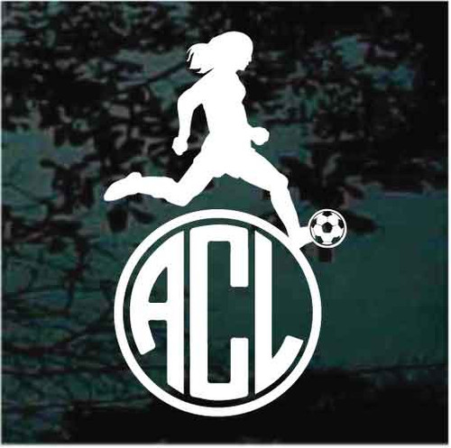 Girl Soccer Player Monogram car window decals stickers