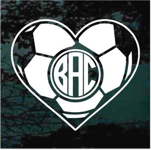 Soccer Ball Heart Circle Monogram car window decals stickers