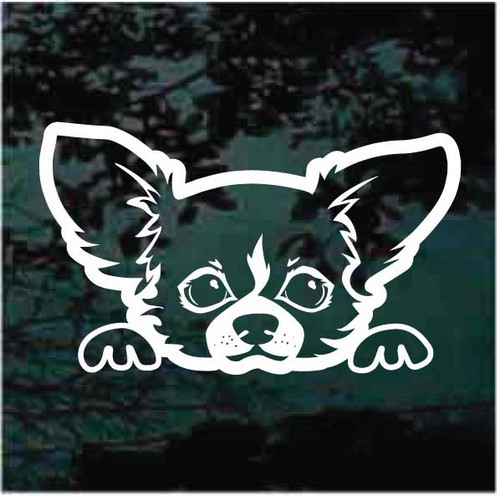 Long haired Chihuahua Looking Out The Window decals stickers