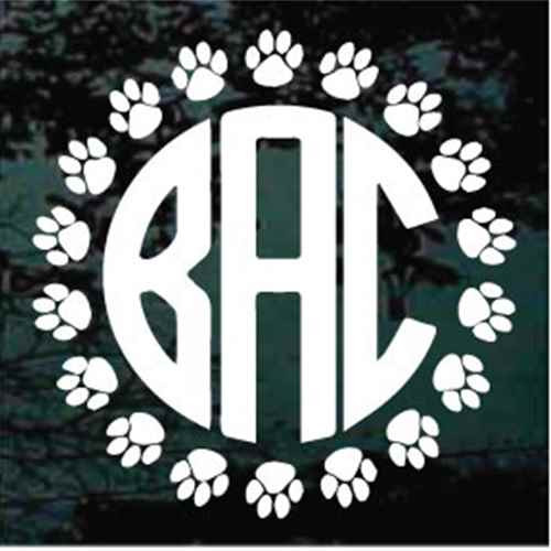 Circle Paw Prints Monogram Window Decal