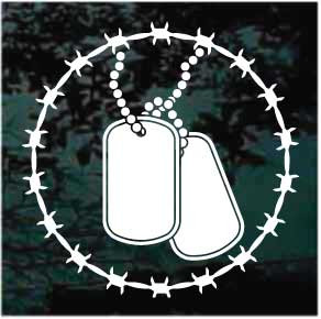 Dog Tags In Barbed Wire car window decals stickers