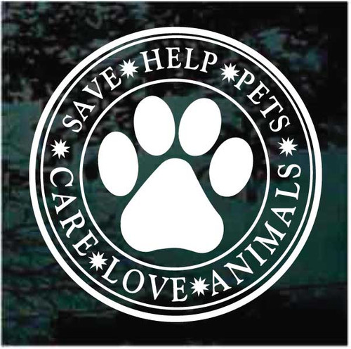 Save Help Pets Care Love Animals car window decals stickers