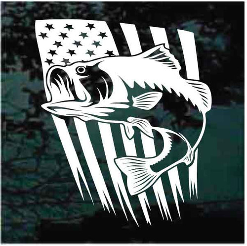 Bass Fishing On USA Flag car window decals stickers