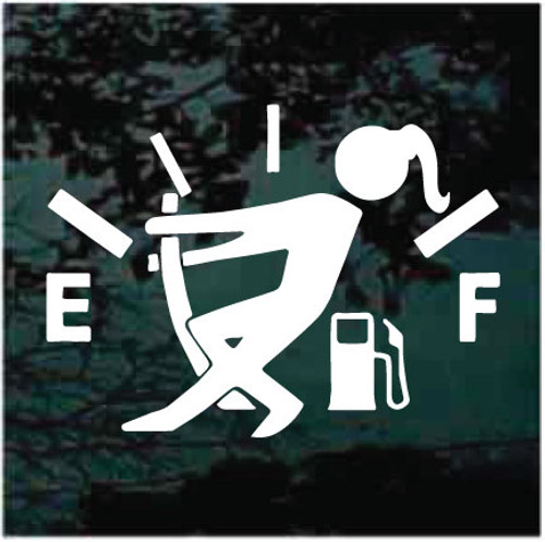 Girl Pulling on Gas Gauge car window decals stickers
