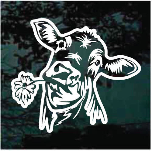 Cow Head With Flower Window Decals