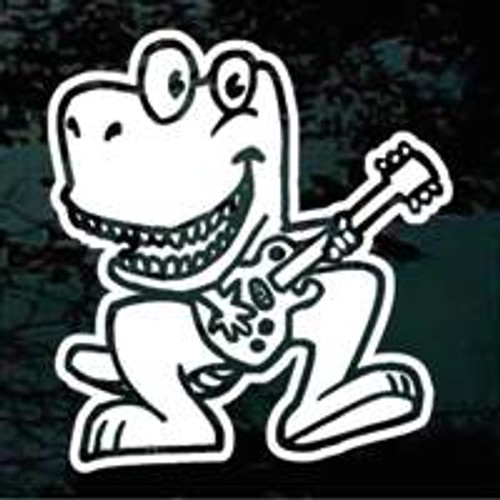 Cartoon Dinosaur Playing Guitar Window Decals