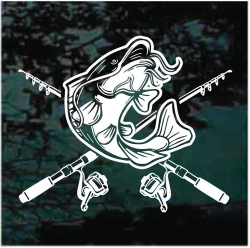 Crossed Rod & Reels Catfish car window decals stickers