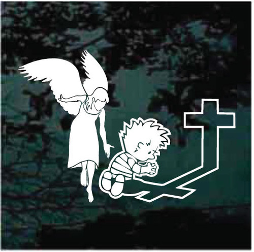 Boy Praying At The Cross With Mom Angel Window Decals