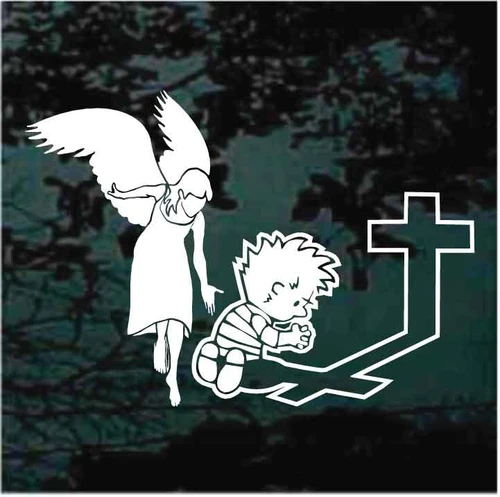 Boy Praying At The Cross With Mom Angel decals stickers
