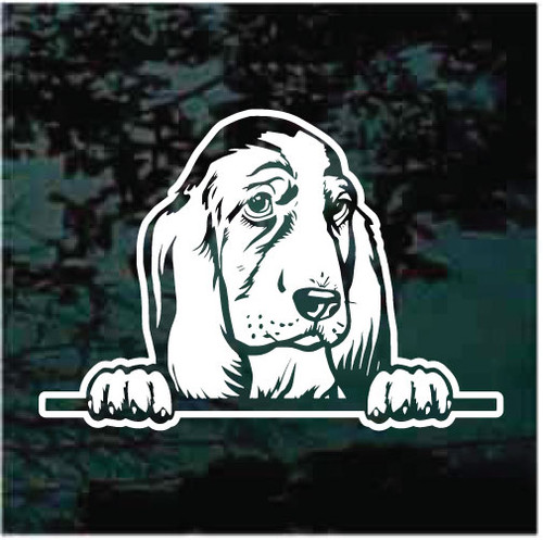 Sweet Basset Hound Peeking car window decals stickers