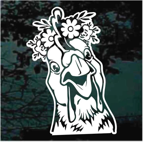 Chicken With Flowers Looking Out The Window car decals stickers