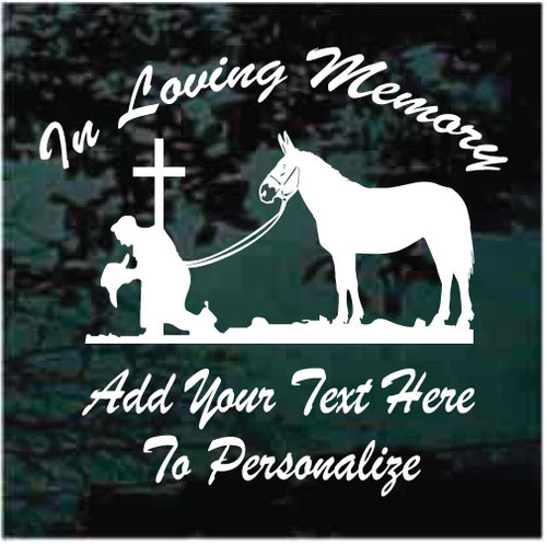 Cowboy Kneeling At The Cross With Mule Memorial Decals