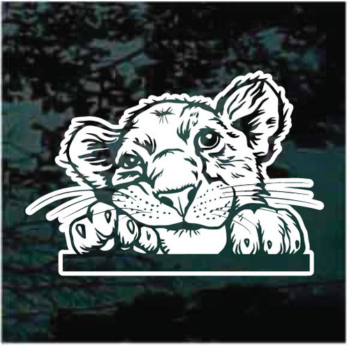 Lion Cub Peeking In The Window Decals Stickers